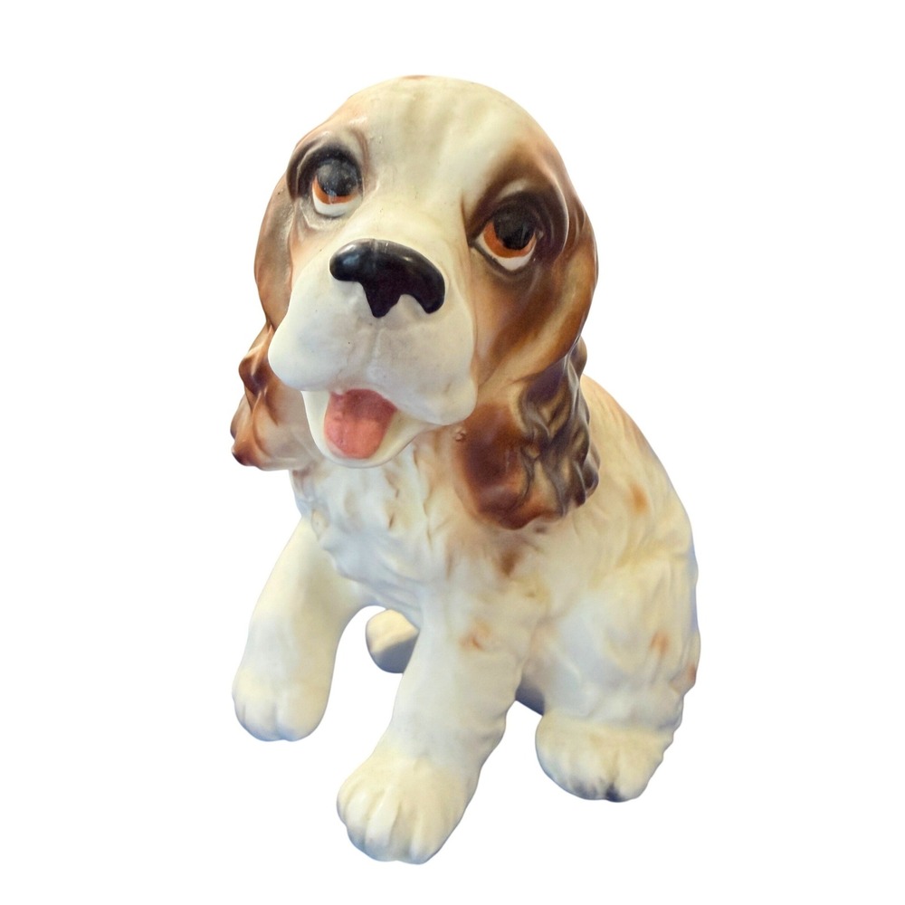 Vintage Ceramic‎ Sitting Spaniel Puppy Figurine Brown White Dog Statue 2939